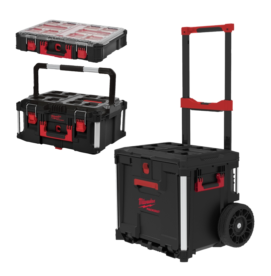 Milwaukee PACKOUT Starter-Set 3 3-teilig PACKOUT Trolley Koffer mit Schublade, Koffer groß u. Organiser